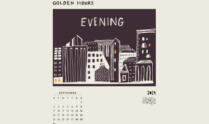 Download our calendar artwork featuring the times of the day in lino-cut style