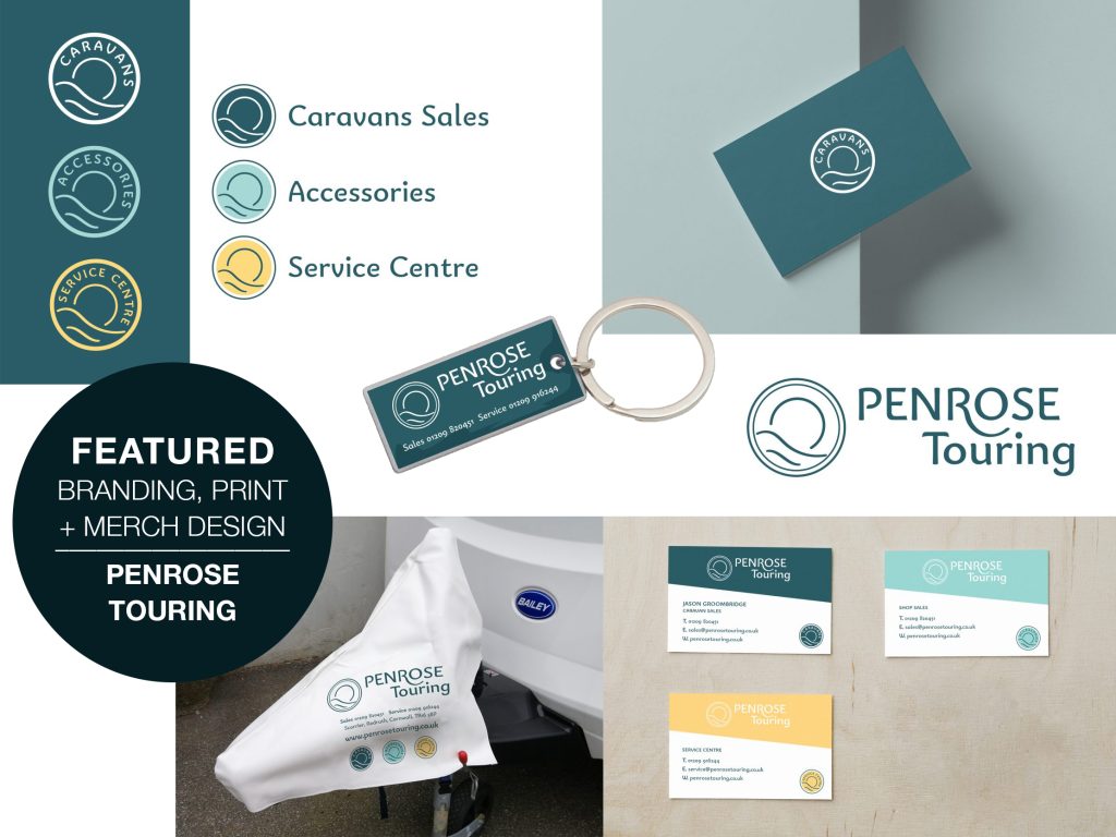 Logo, signage, merchandise and stationery for Penrose Touring