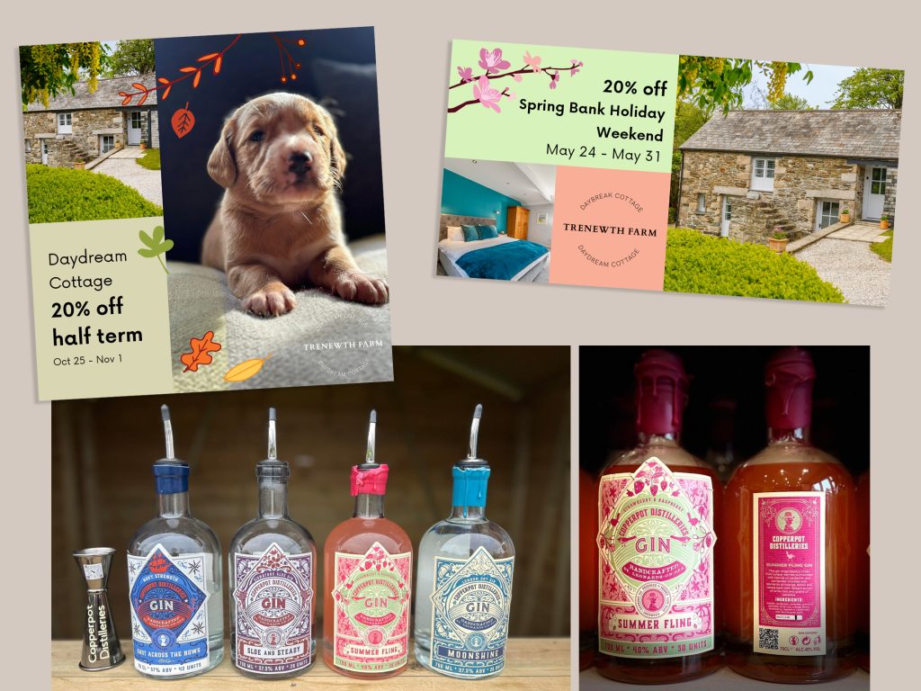 Trenwith Farm social media promotion and Copperpot Distillery label design 